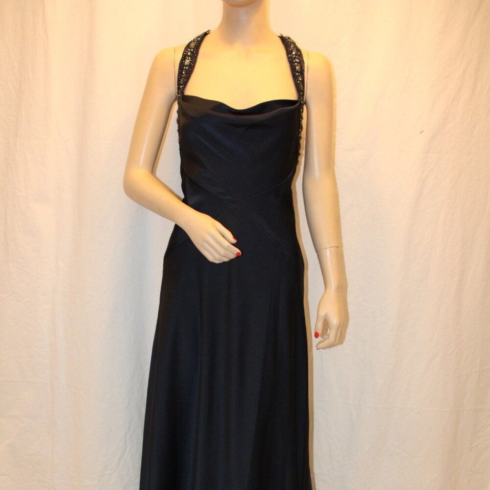 BCBG MaxAzria Navy Cross-Back Gown